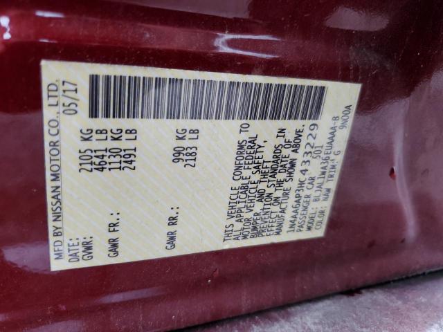 1N4AA6AP3HC433229 - 2017 NISSAN MAXIMA 3.5S RED photo 12