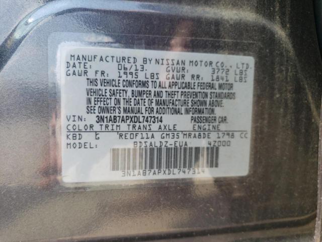 3N1AB7APXDL747314 - 2013 NISSAN SENTRA S GRAY photo 12