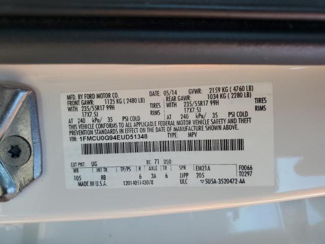 1FMCU0G94EUD51348 - 2014 FORD ESCAPE SE WHITE photo 12