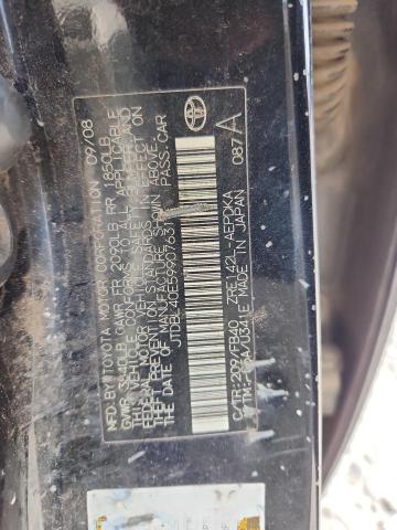 JTDBL40E599076311 - 2009 TOYOTA COROLLA BASE შავი ფოტო 12