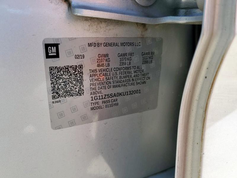 1G11Z5SA0KU132001 - 2019 CHEVROLET IMPALA LT 银色 照片 12