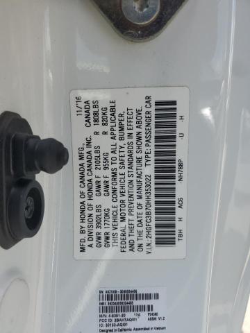 2HGFC3B70HH353022 - 2017 HONDA CIVIC EXL WHITE photo 12