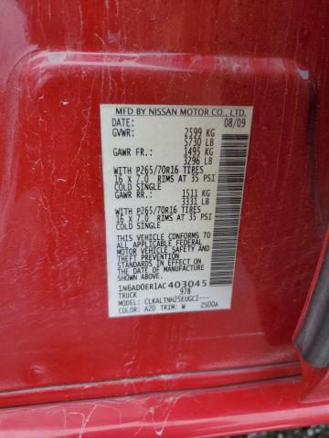 1N6AD0ER1AC403045 - 2010 NISSAN FRONTIER CREW CAB SE RED photo 12