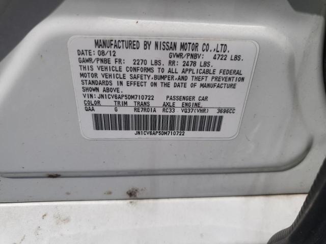 JN1CV6AP5DM710722 - 2013 INFINITI G37 BASE WHITE photo 12