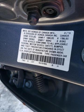 2HGFC2F7XGH532266 - 2016 HONDA CIVIC EX GRAY photo 12