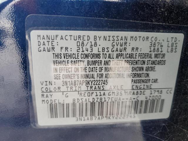 3N1AB7AP9KY222745 - 2019 NISSAN SENTRA S Blau Foto 12