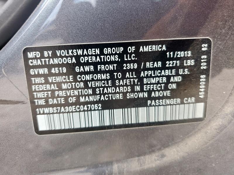 1VWBS7A30EC047052 - 2014 VOLKSWAGEN PASSAT SE فضي صورة 13