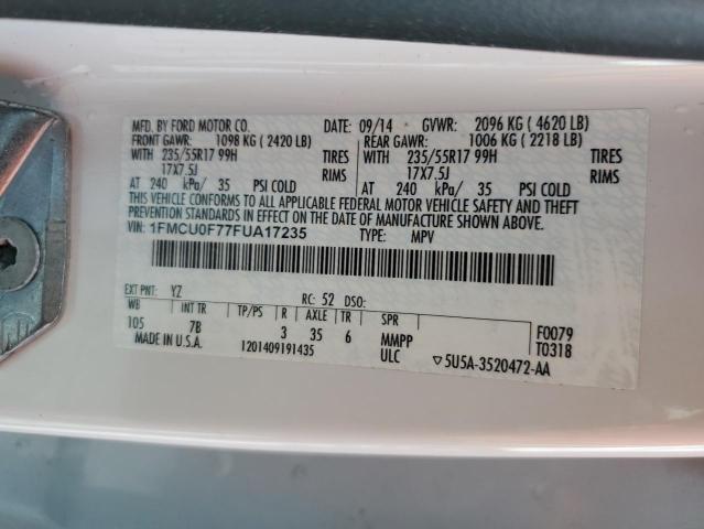 1FMCU0F77FUA17235 - 2015 FORD ESCAPE S WHITE photo 14