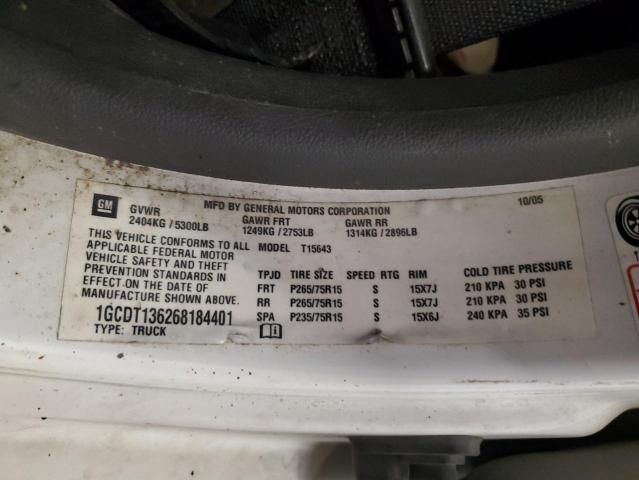 1GCDT136268184401 - 2006 CHEVROLET COLORADO WHITE photo 13