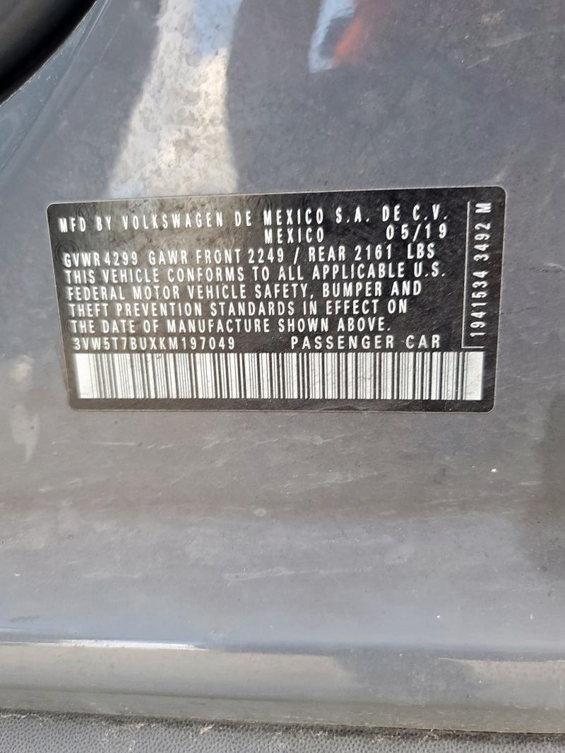 3VW5T7BUXKM197049 - 2019 VOLKSWAGEN JETTA GLI Մոխրագույն լուսանկար 12