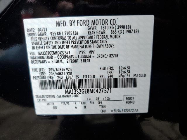 MAJ3S2GE8MC427571 - 2021 FORD ECOSPORT SE BLACK photo 12