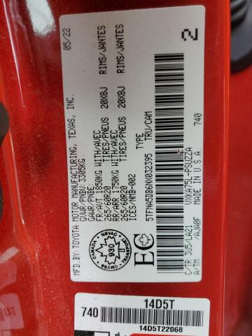 5TFNA5DB6NX032395 - 2022 TOYOTA TUNDRA CREWMAX PLATINUM წითელი ფოტო 12