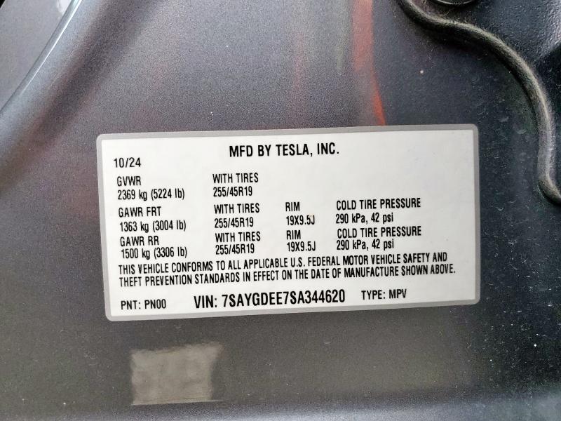 7SAYGDEE7SA344620 - 2025 TESLA MODEL Y GRAY photo 12