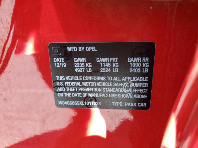 W04GS6SSXL1017228 - 2020 BUICK REGAL GS RED photo 12