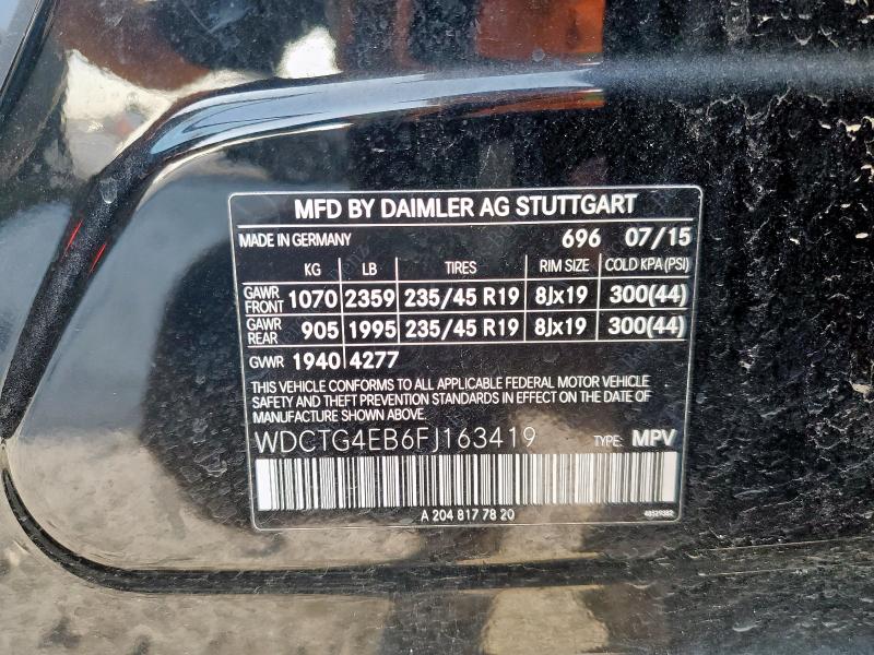 WDCTG4EB6FJ163419 - 2015 MERCEDES-BENZ GLA 250 Սև լուսանկար 13