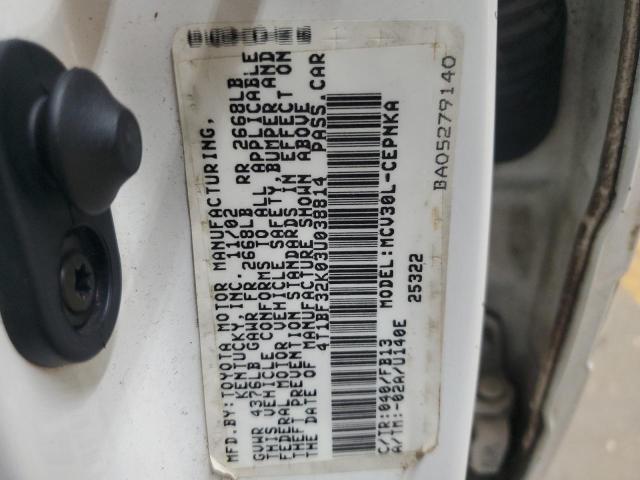 4T1BF32K03U038814 - 2003 TOYOTA CAMRY LE WHITE photo 12