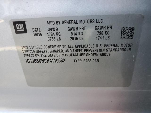 1G1JB5SH0H4119632 - 2017 CHEVROLET SONIC LS SILVER photo 13