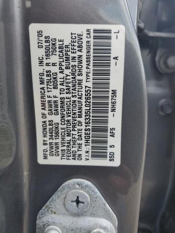 1HGES16335L026557 - 2005 HONDA CIVIC DX VP فضي صورة 12