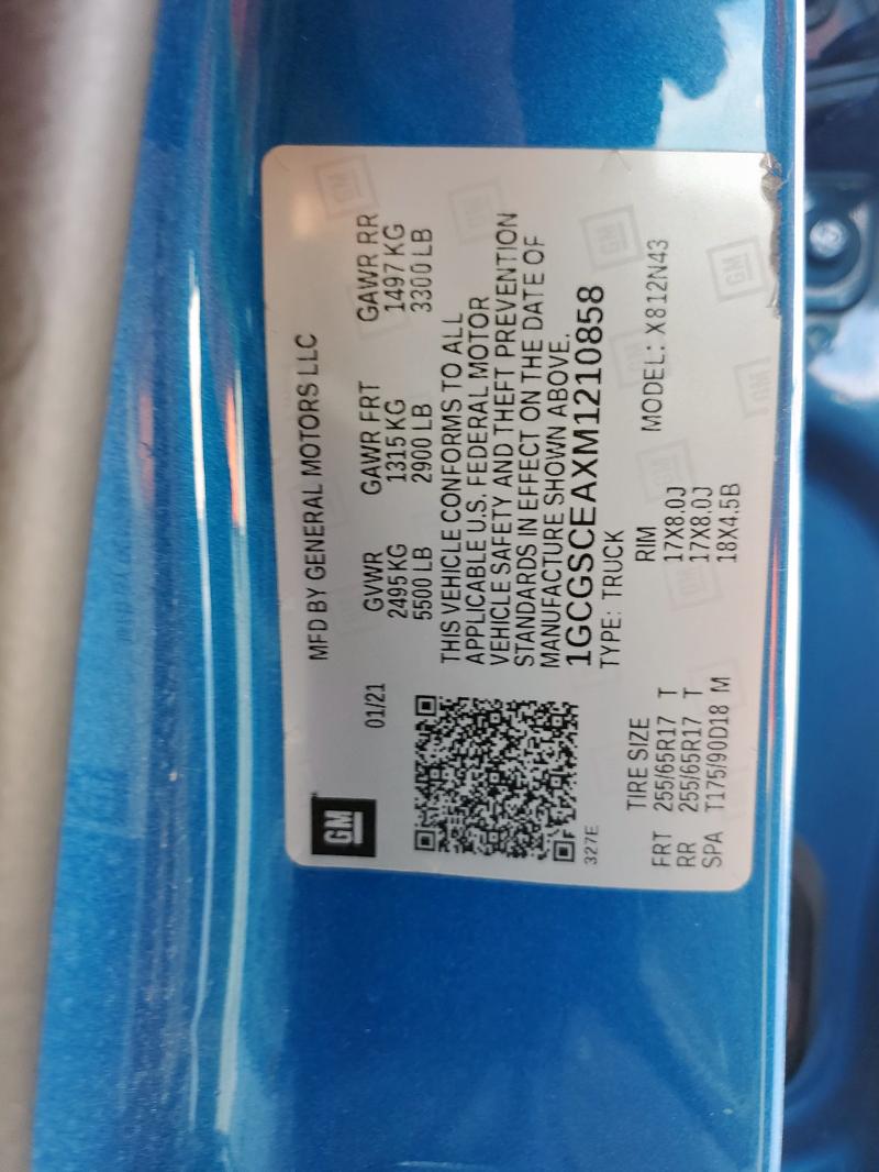 1GCGSCEAXM1210858 - 2021 CHEVROLET COLORADO LT BLUE photo 13