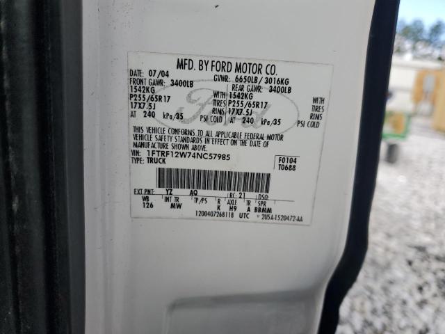 1FTRF12W74NC57985 - 2004 FORD F150 WHITE photo 12