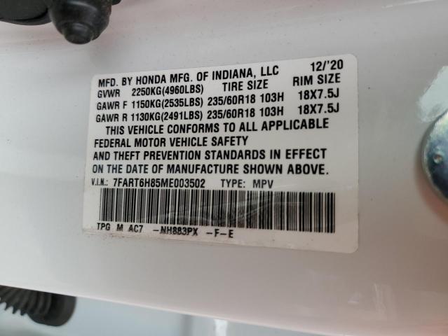 7FART6H85ME003502 - 2021 HONDA CR-V EXL WHITE photo 12