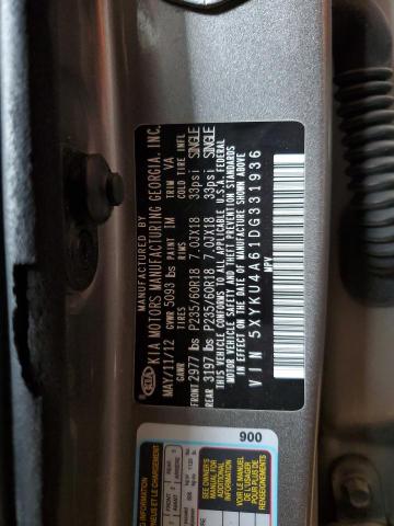 5XYKU4A61DG331936 - 2013 KIA SORENTO EX 灰色 照片 13