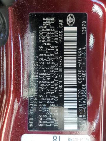 4T1BK1EBXDU044875 - 2013 TOYOTA AVALON BASE MAROON photo 12