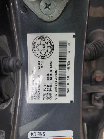 2HGFA1F65BH000472 - 2011 HONDA CIVIC LX-S ნაცრისფერი ფოტო 12