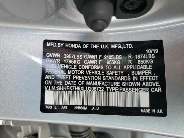 SHHFK7H9XLU208732 - 2020 HONDA CIVIC SPORT TOURING Silber Foto 12