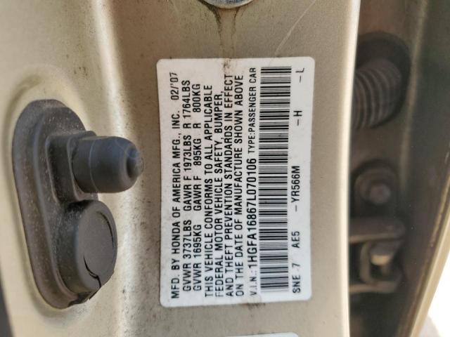 1HGFA16867L070106 - 2007 HONDA CIVIC EX GOLD photo 12