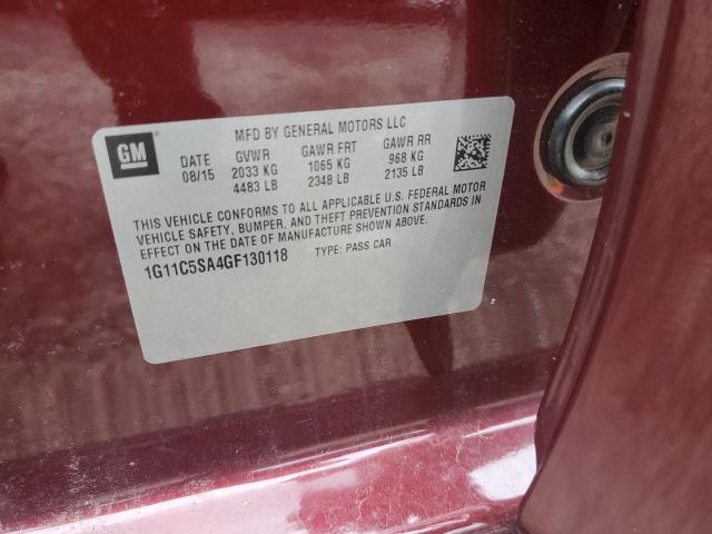 1G11C5SA4GF130118 - 2016 CHEVROLET MALIBU LIM LT 勃艮第红 照片 12