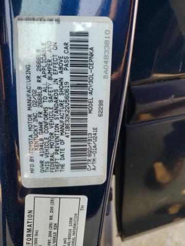 4T1BE32K22U560619 - 2002 TOYOTA CAMRY LE BLUE photo 13