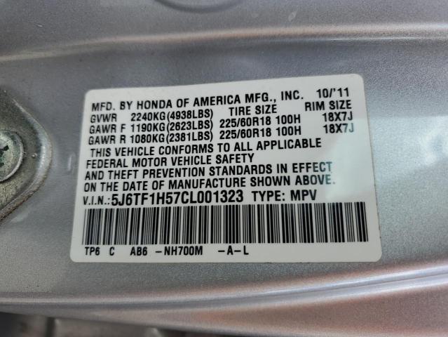 5J6TF1H57CL001323 - 2012 HONDA CROSSTOUR EXL Plata foto 12