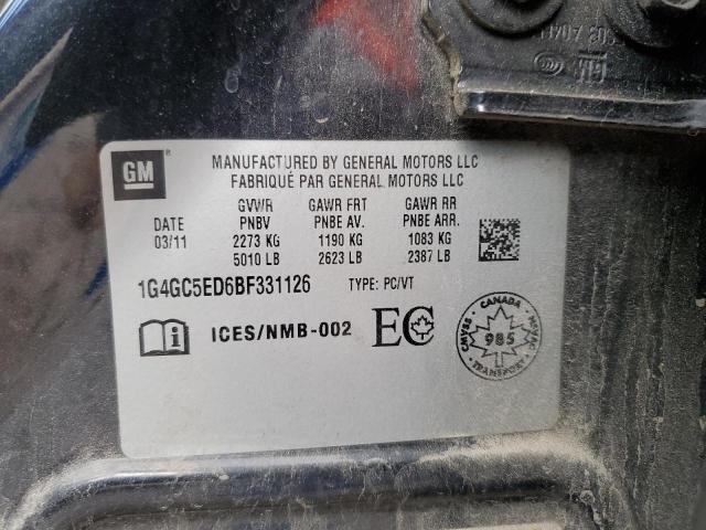 1G4GC5ED6BF331126 - 2011 BUICK LACROSSE CXL BLACK photo 12