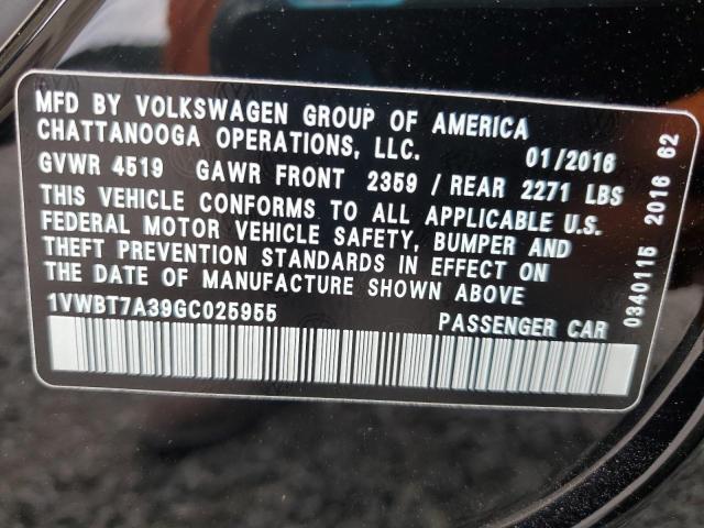 1VWBT7A39GC025955 - 2016 VOLKSWAGEN PASSAT SE Қара фото 12