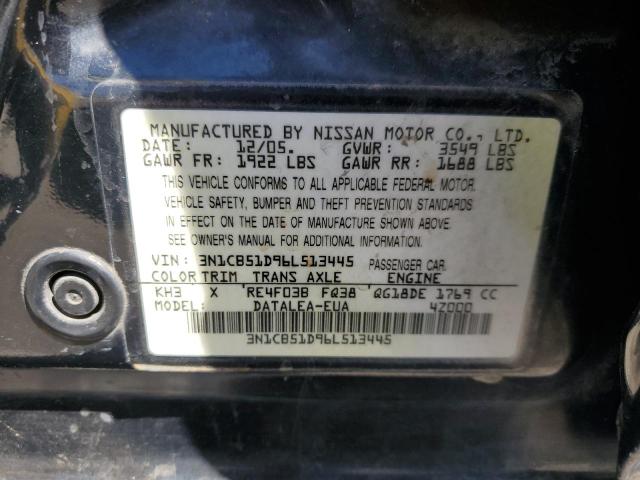 3N1CB51D96L513445 - 2006 NISSAN SENTRA 1.8 BLACK photo 12