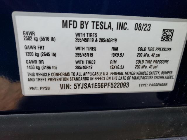 5YJSA1E56PF522093 - 2023 TESLA MODEL S أزرق صورة 12