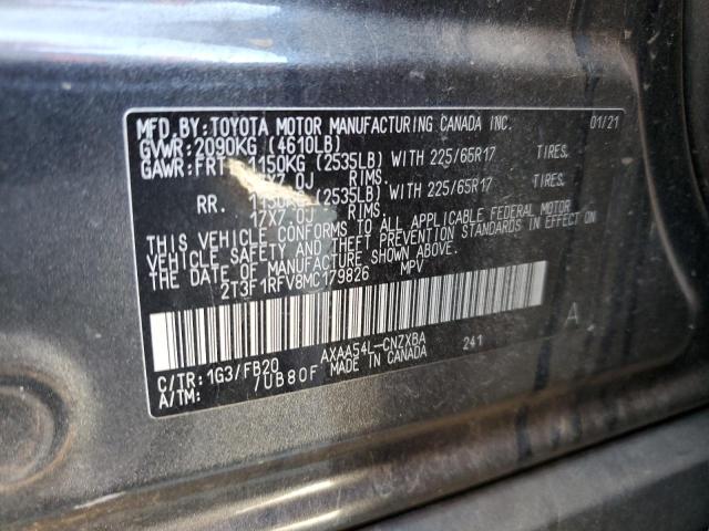 2T3F1RFV8MC179826 - 2021 TOYOTA RAV4 LE GRAY photo 12