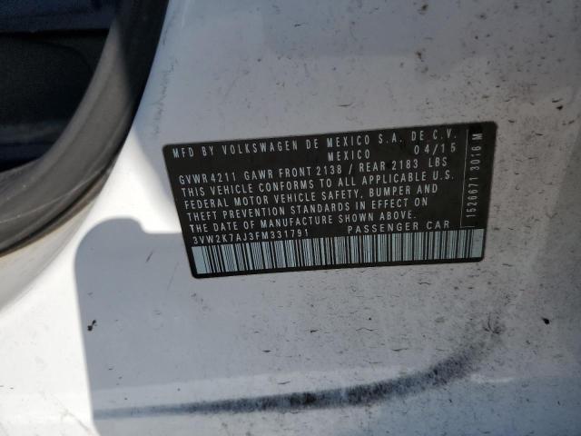 3VW2K7AJ3FM331791 - 2015 VOLKSWAGEN JETTA BASE 白色 照片 12