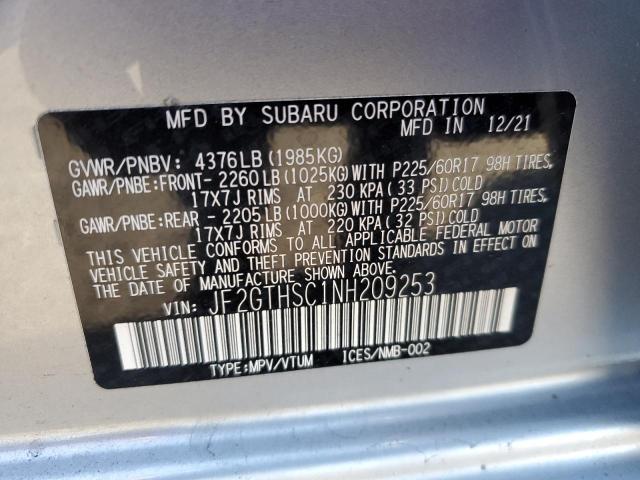 JF2GTHSC1NH209253 - 2022 SUBARU CROSSTREK SPORT SILVER photo 12