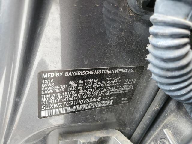 5UXWZ7C31H0V88466 - 2017 BMW X3 SDRIVE28I GRAY photo 10