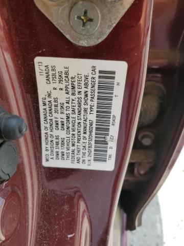 2HGFB2F52DH602467 - 2013 HONDA CIVIC LX BURGUNDY photo 12