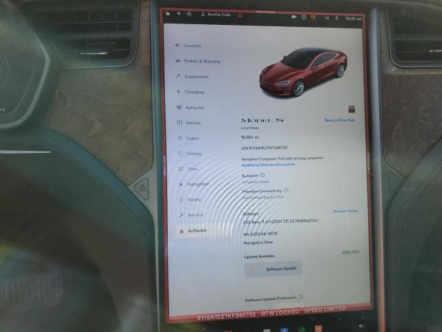 5YJSA1E27KF345732 - 2019 TESLA MODEL S Կարմիր լուսանկար 9