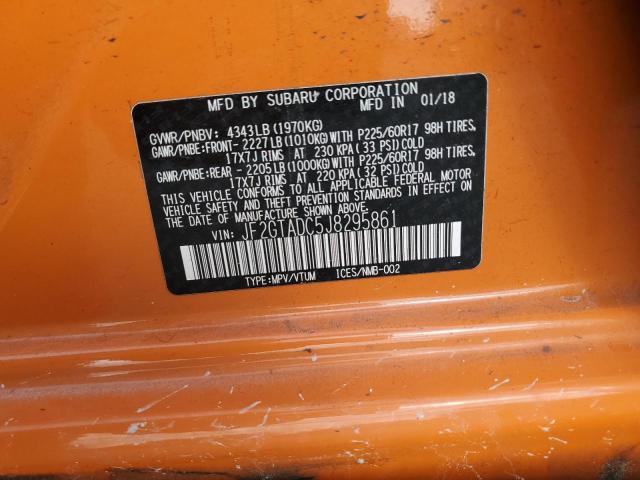 JF2GTADC5J8295861 - 2018 SUBARU CROSSTREK PREMIUM Նարնջագույն լուսանկար 13