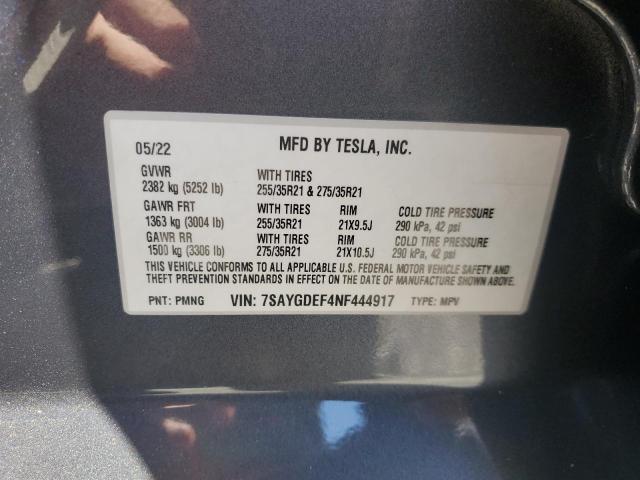 7SAYGDEF4NF444917 - 2022 TESLA MODEL Y 灰色 照片 13