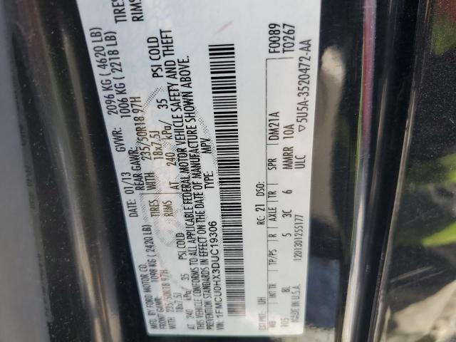 1FMCU0HX3DUC19306 - 2013 FORD ESCAPE SEL 黑色 照片 12