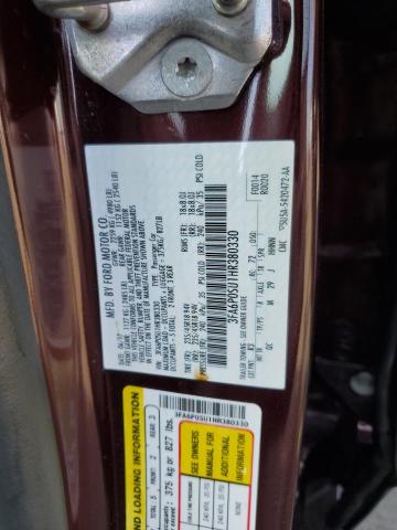 3FA6P0SU1HR380330 - 2017 FORD FUSION TITANIUM PHEV BURGUNDY photo 12