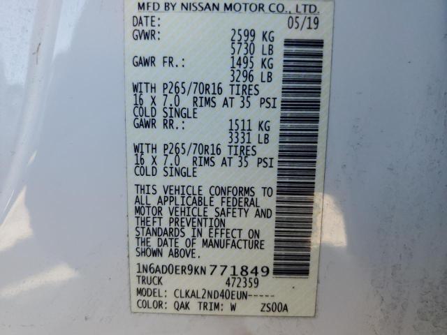 1N6AD0ER9KN771849 - 2019 NISSAN FRONTIER S WHITE photo 13