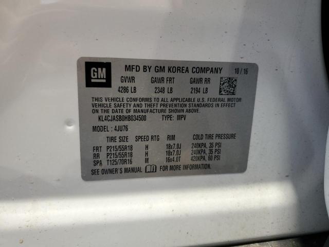 KL4CJASB0HB034500 - 2017 BUICK ENCORE PREFERRED WHITE photo 13