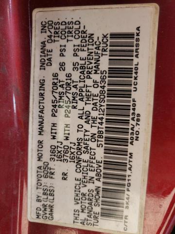 5TBBT4412YS084365 - 2000 TOYOTA TUNDRA ACCESS CAB Marron photo 10